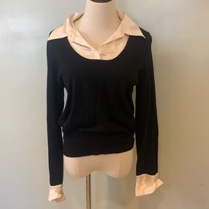 Context Black Wool Sweater with Cream Collar